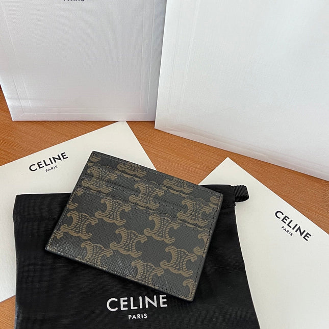 CELINE 25S CARD HOLDER WITH TRIOMPHE LOGO PRINT 11 IN BROWN TRIOPMHE CALFSKIN
