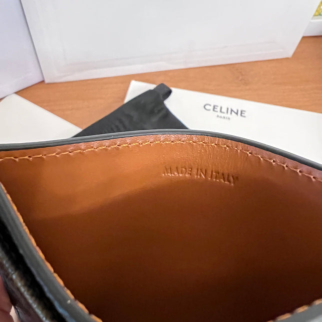 CELINE 25S CARD HOLDER WITH TRIOMPHE LOGO PRINT 11 IN BROWN TRIOPMHE CALFSKIN