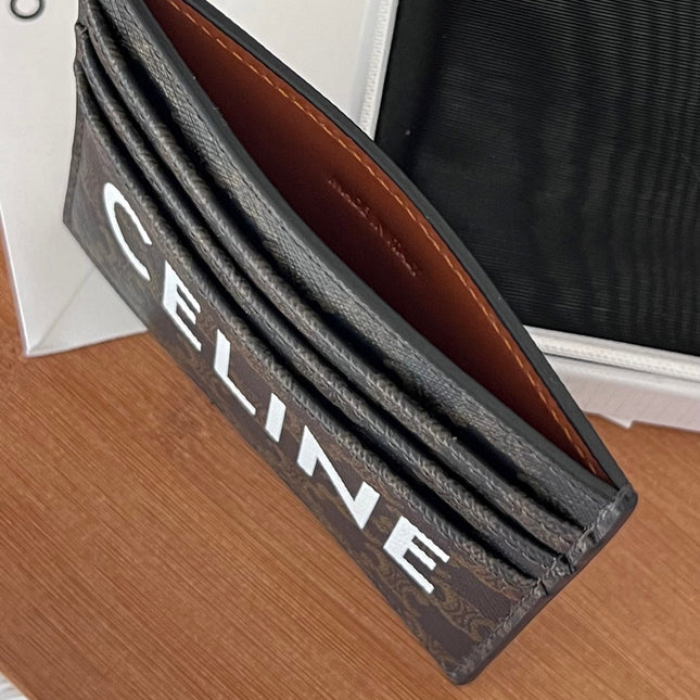 CELINE 25S CARD HOLDER WITH TRIOMPHE LOGO PRINT 11 IN BLACK TRIOPMHE CALFSKIN