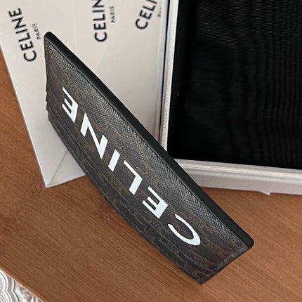 CELINE 25S CARD HOLDER WITH TRIOMPHE LOGO PRINT 11 IN BLACK TRIOPMHE CALFSKIN