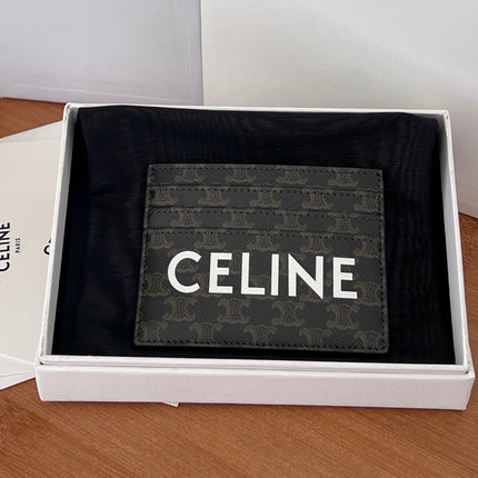 CELINE 25S CARD HOLDER WITH TRIOMPHE LOGO PRINT 11 IN BLACK TRIOPMHE CALFSKIN