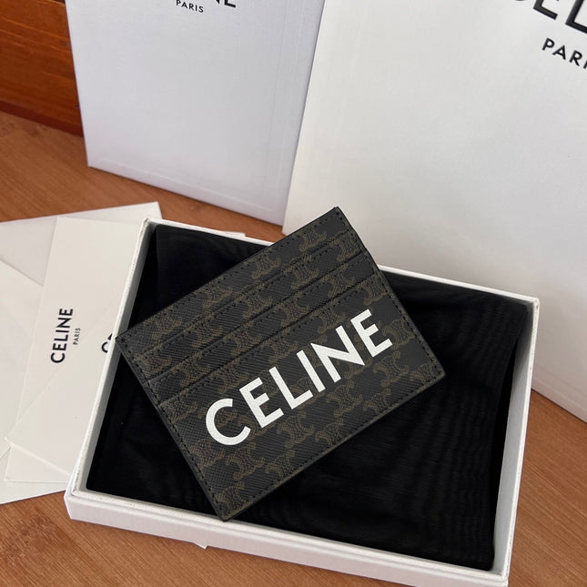 CELINE 25S CARD HOLDER WITH TRIOMPHE LOGO PRINT 11 IN BLACK TRIOPMHE CALFSKIN
