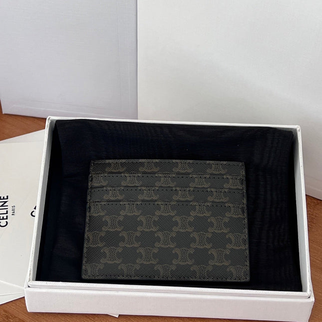 CELINE 25S CARD HOLDER WITH TRIOMPHE LOGO PRINT 11 IN BLACK TRIOPMHE CALFSKIN