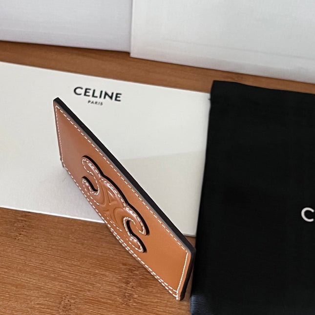 CELINE 25S CARD HOLDER CUIR TRIOMPHE 11 IN BROWN SHINY CALFSKIN