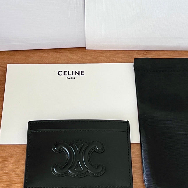 CELINE 25S CARD HOLDER CUIR TRIOMPHE 11 IN BLACK SHINY CALFSKIN