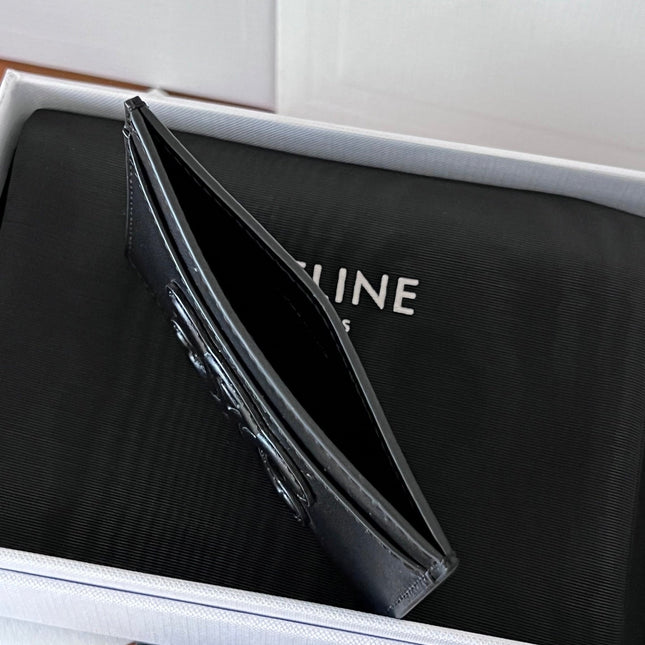CELINE 25S CARD HOLDER CUIR TRIOMPHE 11 IN BLACK SHINY CALFSKIN