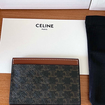 CELINE 25S CARD HOLDER 10 IN BROWN TRIOMPHE CANVAS WITH CELINE PRINT