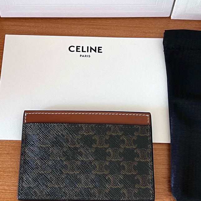 CELINE 25S CARD HOLDER 10 IN BROWN TRIOMPHE CANVAS WITH CELINE PRINT