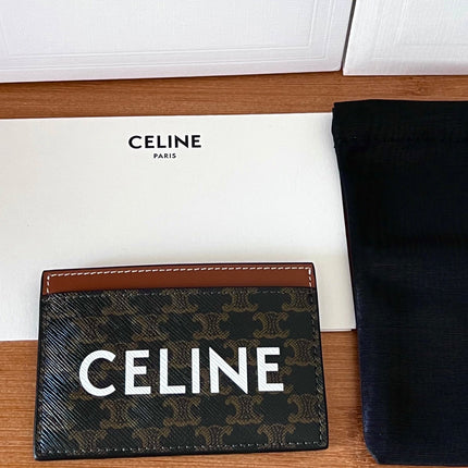 CELINE 25S CARD HOLDER 10 IN BROWN TRIOMPHE CANVAS WITH CELINE PRINT