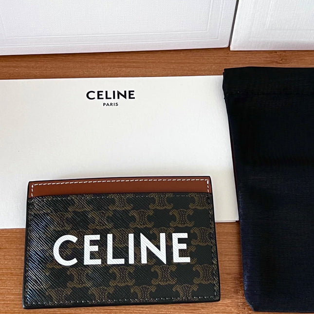 CELINE 25S CARD HOLDER 10 IN BROWN TRIOMPHE CANVAS WITH CELINE PRINT