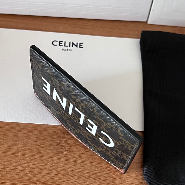 CELINE 25S CARD HOLDER 10 IN BROWN TRIOMPHE CANVAS WITH CELINE PRINT