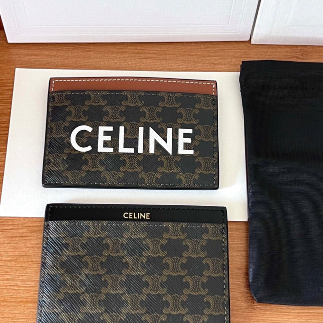 CELINE 25S CARD HOLDER 10 IN BROWN TRIOMPHE CANVAS WITH CELINE PRINT