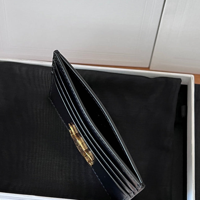 CELINE 25S CARD HOLDER TRIOMPHE LOGO 11 IN BLACK CALFSKIN GOLD HARDWARE