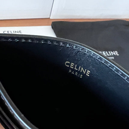 CELINE 25S CARD HOLDER TRIOMPHE LOGO 11 IN BLACK CALFSKIN GOLD HARDWARE