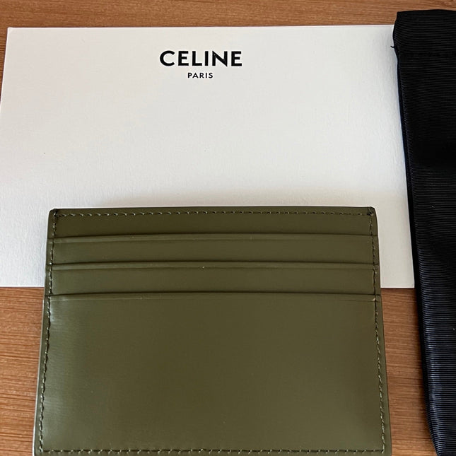 CELINE 25S CARD HOLDER WITH TRIOMPHE LOGO 11 IN DARK OLIVE GREEN CALFSKIN