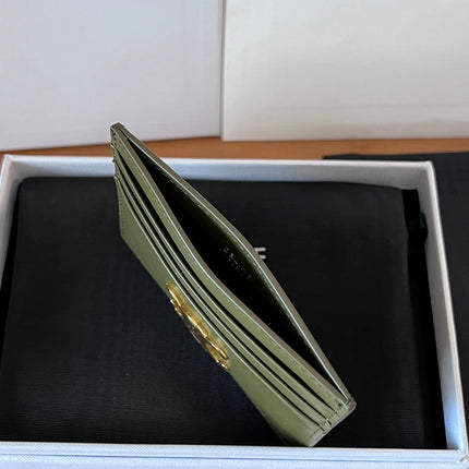 CELINE 25S CARD HOLDER WITH TRIOMPHE LOGO 11 IN DARK OLIVE GREEN CALFSKIN