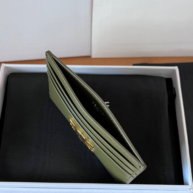 CELINE 25S CARD HOLDER WITH TRIOMPHE LOGO 11 IN DARK OLIVE GREEN CALFSKIN