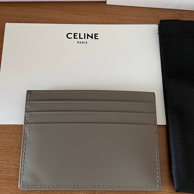 CELINE 25S CARD HOLDER WITH TRIOMPHE LOGO 11 IN GRAY CALFSKIN