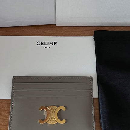 CELINE 25S CARD HOLDER WITH TRIOMPHE LOGO 11 IN GRAY CALFSKIN