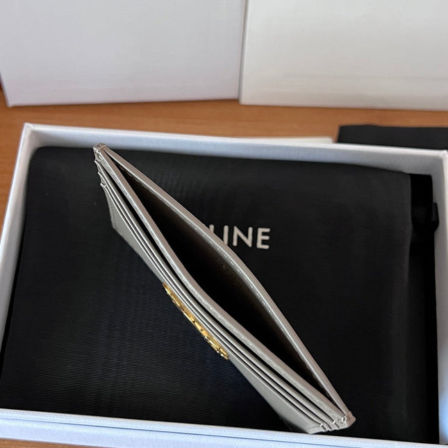 CELINE 25S CARD HOLDER WITH TRIOMPHE LOGO 11 IN GRAY CALFSKIN