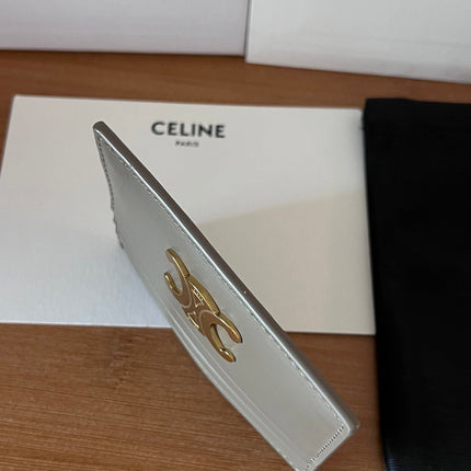 CELINE 25S CARD HOLDER WITH TRIOMPHE LOGO 11 IN GRAY CALFSKIN