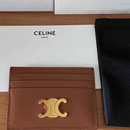 CELINE 25S CARD HOLDER WITH TRIOMPHE LOGO 11 IN DARK BROWN CALFSKIN