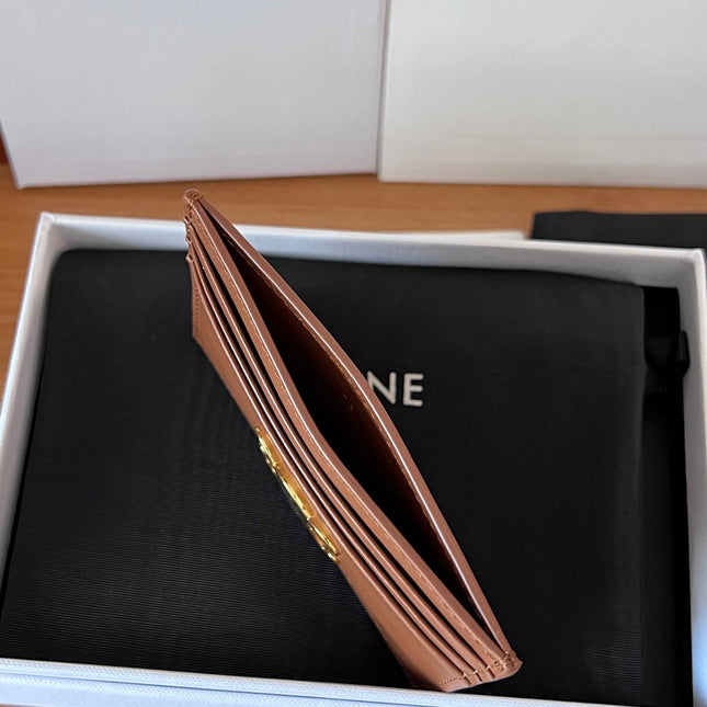 CELINE 25S CARD HOLDER WITH TRIOMPHE LOGO 11 IN DARK BROWN CALFSKIN