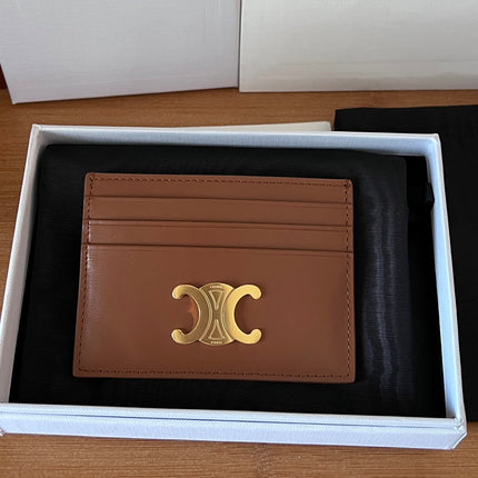 CELINE 25S CARD HOLDER WITH TRIOMPHE LOGO 11 IN DARK BROWN CALFSKIN