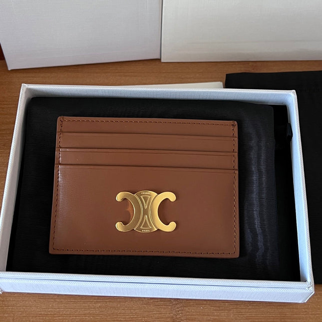 CELINE 25S CARD HOLDER WITH TRIOMPHE LOGO 11 IN DARK BROWN CALFSKIN