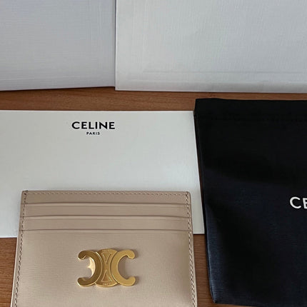 CELINE 25S CARD HOLDER WITH TRIOMPHE LOGO 11 IN NUDE CALFSKIN