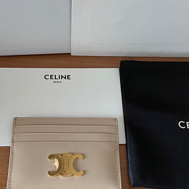 CELINE 25S CARD HOLDER WITH TRIOMPHE LOGO 11 IN NUDE CALFSKIN