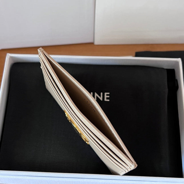CELINE 25S CARD HOLDER WITH TRIOMPHE LOGO 11 IN NUDE CALFSKIN