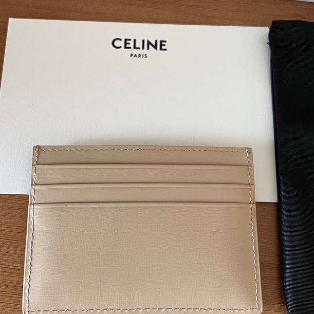 CELINE 25S CARD HOLDER WITH TRIOMPHE LOGO 11 IN NUDE CALFSKIN