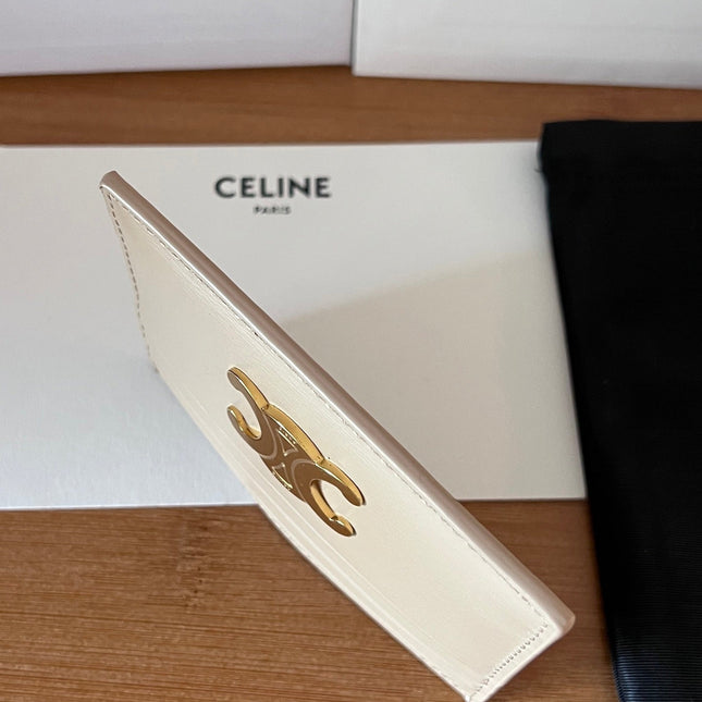 CELINE 25S CARD HOLDER WITH TRIOMPHE LOGO 11 IN NUDE CALFSKIN