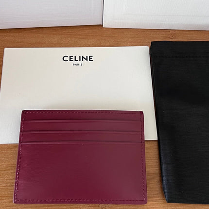 CELINE 25S CARD HOLDER WITH TRIOMPHE LOGO 11 IN OXBLOOD CALFSKIN