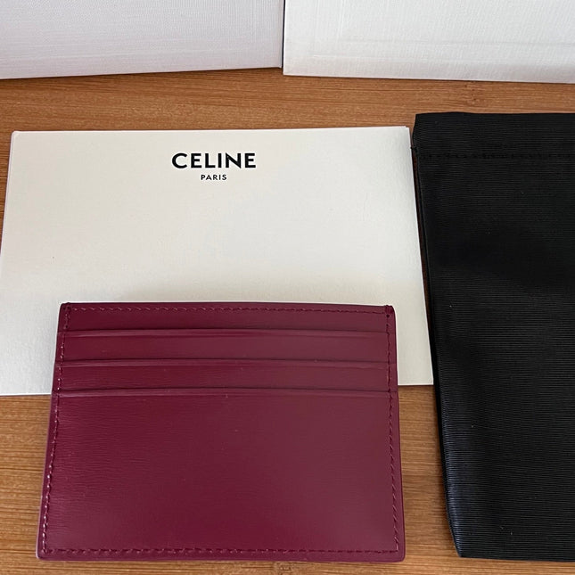 CELINE 25S CARD HOLDER WITH TRIOMPHE LOGO 11 IN OXBLOOD CALFSKIN