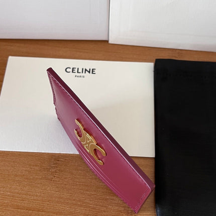 CELINE 25S CARD HOLDER WITH TRIOMPHE LOGO 11 IN OXBLOOD CALFSKIN