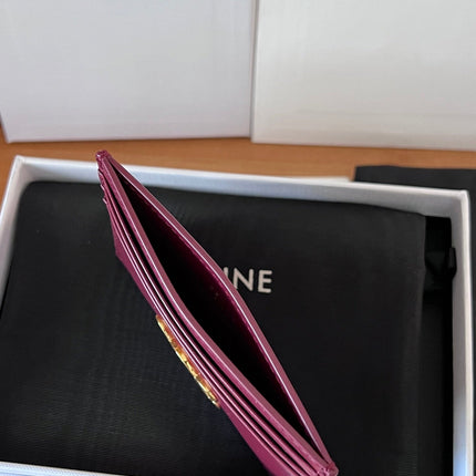 CELINE 25S CARD HOLDER WITH TRIOMPHE LOGO 11 IN OXBLOOD CALFSKIN