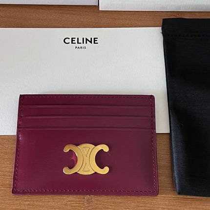 CELINE 25S CARD HOLDER WITH TRIOMPHE LOGO 11 IN OXBLOOD CALFSKIN