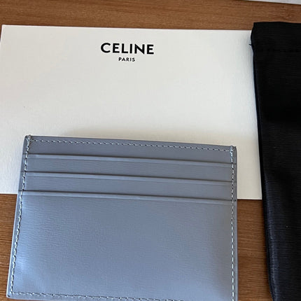 CELINE 25S CARD HOLDER WITH TRIOMPHE LOGO 11 IN LIGHT BLUE GRAY CALFSKIN