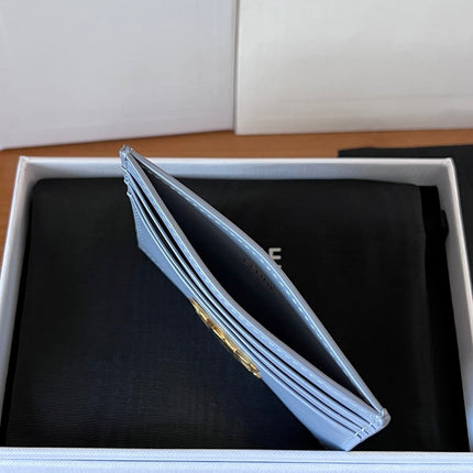 CELINE 25S CARD HOLDER WITH TRIOMPHE LOGO 11 IN LIGHT BLUE GRAY CALFSKIN