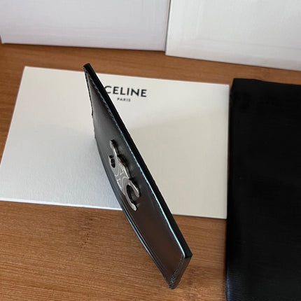 CELINE 25S CARD HOLDER WITH TRIOMPHE LOGO 11 IN BLACK GLOSSY CALFSKIN