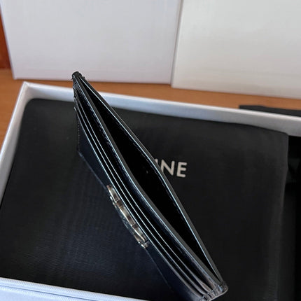 CELINE 25S CARD HOLDER WITH TRIOMPHE LOGO 11 IN BLACK GLOSSY CALFSKIN
