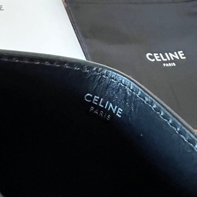 CELINE 25S CARD HOLDER WITH TRIOMPHE LOGO 11 IN BLACK GLOSSY CALFSKIN
