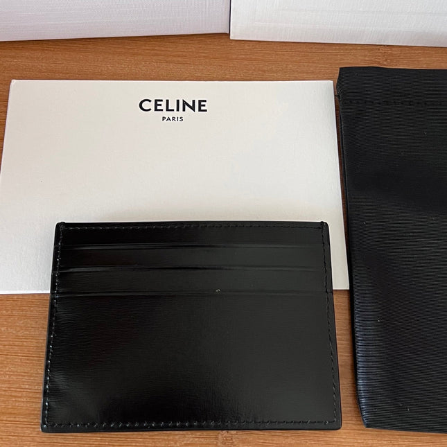 CELINE 25S CARD HOLDER WITH TRIOMPHE LOGO 11 IN BLACK GLOSSY CALFSKIN