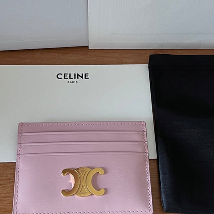 CELINE 25S CARD HOLDER WITH TRIOMPHE LOGO 11 IN PINK GLOSSY CALFSKIN