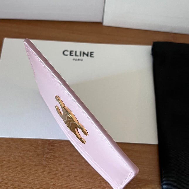 CELINE 25S CARD HOLDER WITH TRIOMPHE LOGO 11 IN PINK GLOSSY CALFSKIN