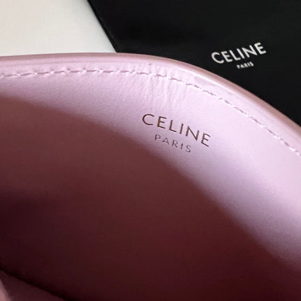 CELINE 25S CARD HOLDER WITH TRIOMPHE LOGO 11 IN PINK GLOSSY CALFSKIN