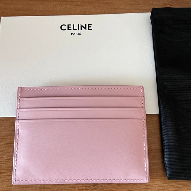 CELINE 25S CARD HOLDER WITH TRIOMPHE LOGO 11 IN PINK GLOSSY CALFSKIN