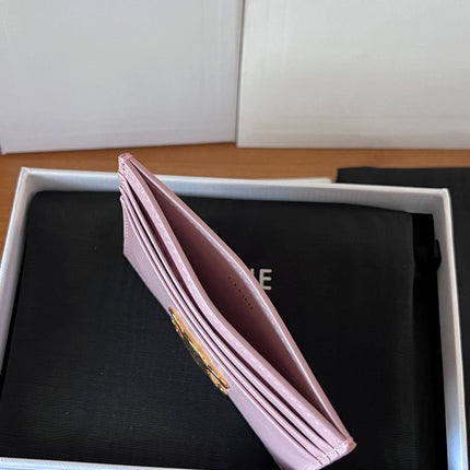 CELINE 25S CARD HOLDER WITH TRIOMPHE LOGO 11 IN PINK GLOSSY CALFSKIN